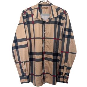 Kavali Italy Mens Long Sleeve Button Front Dress Shirt Nova Check Size Large
